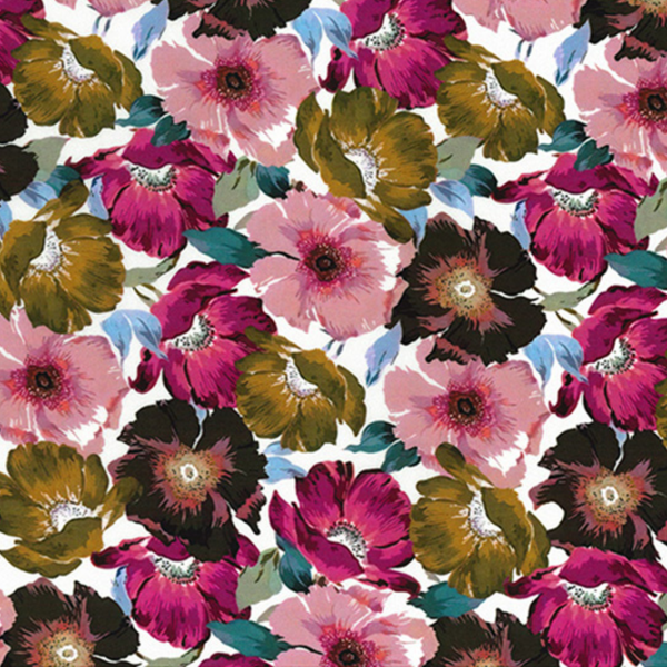 Pink Green & Black Multi Floral Viscose Fabric