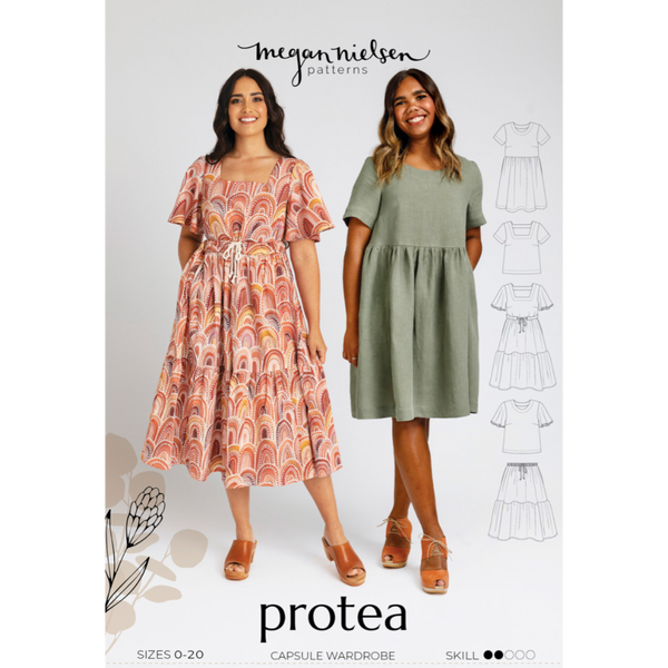Protea Capsule Wardrobe Set: Dress, Top & Skirt Sewing Pattern - Megan Nielsen