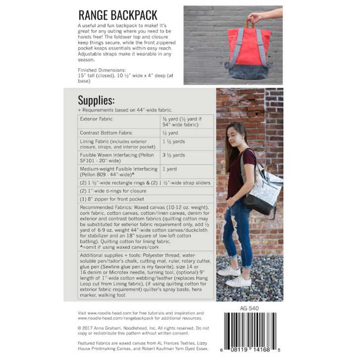 Range Backpack Sewing Pattern - Noodlehead