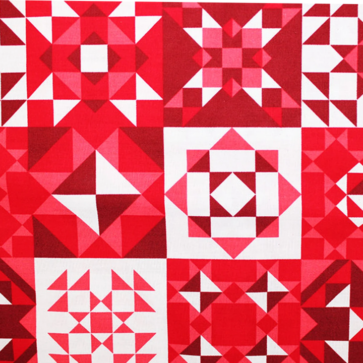 Red & Cream Geometric Squares Design Cotton Fabric – Sewcialising