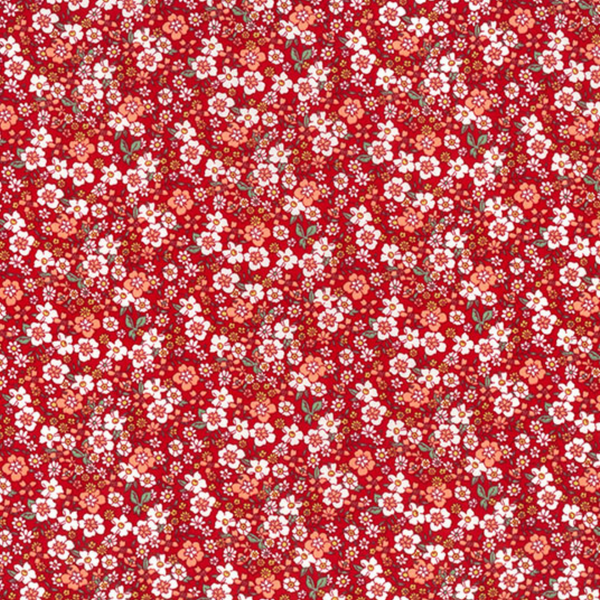 Red & White Mixed Floral Cotton Poplin Fabric