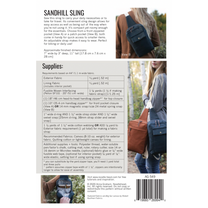 Sandhill Sling Bag Sewing Pattern - Noodlehead - back cover