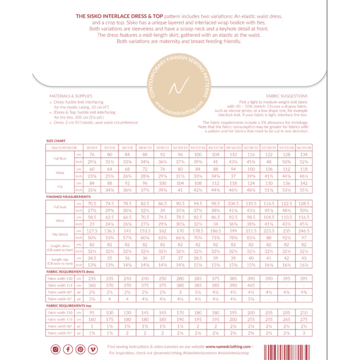 Sisko Dress & Top Sewing Pattern - Named Clothing (back cover)