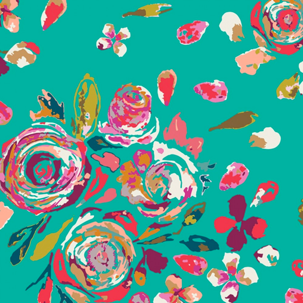 Teal Coral Floral Jersey Fabric