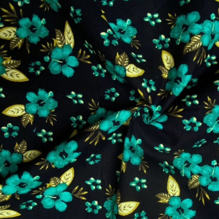 Teal Floral Baby Needlecord Fabric