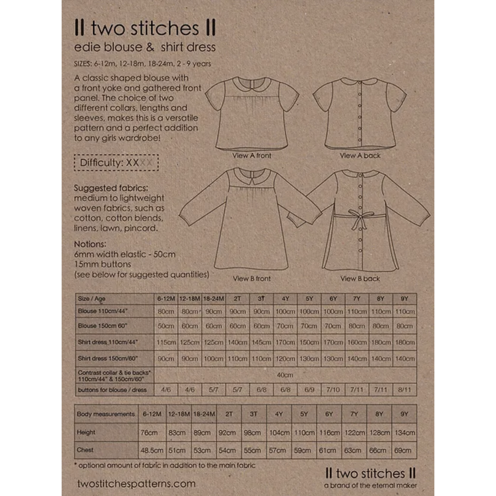 Kids Edie Blouse and Shirtdress Sewing Pattern