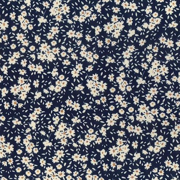 White on Navy Ditsy Daisy Floral Cotton Poplin Fabric