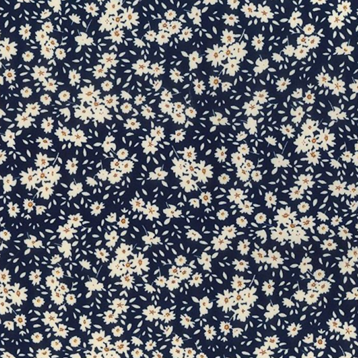 White on Navy Ditsy Daisy Floral Cotton Poplin Fabric