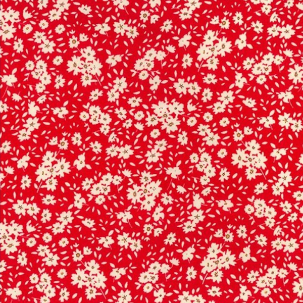 White and Red Ditsy Daisy Floral Cotton Poplin Fabric