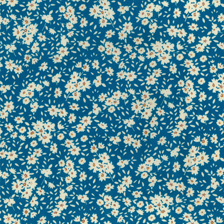 White and Blue Ditsy Daisy Floral Cotton Poplin Fabric