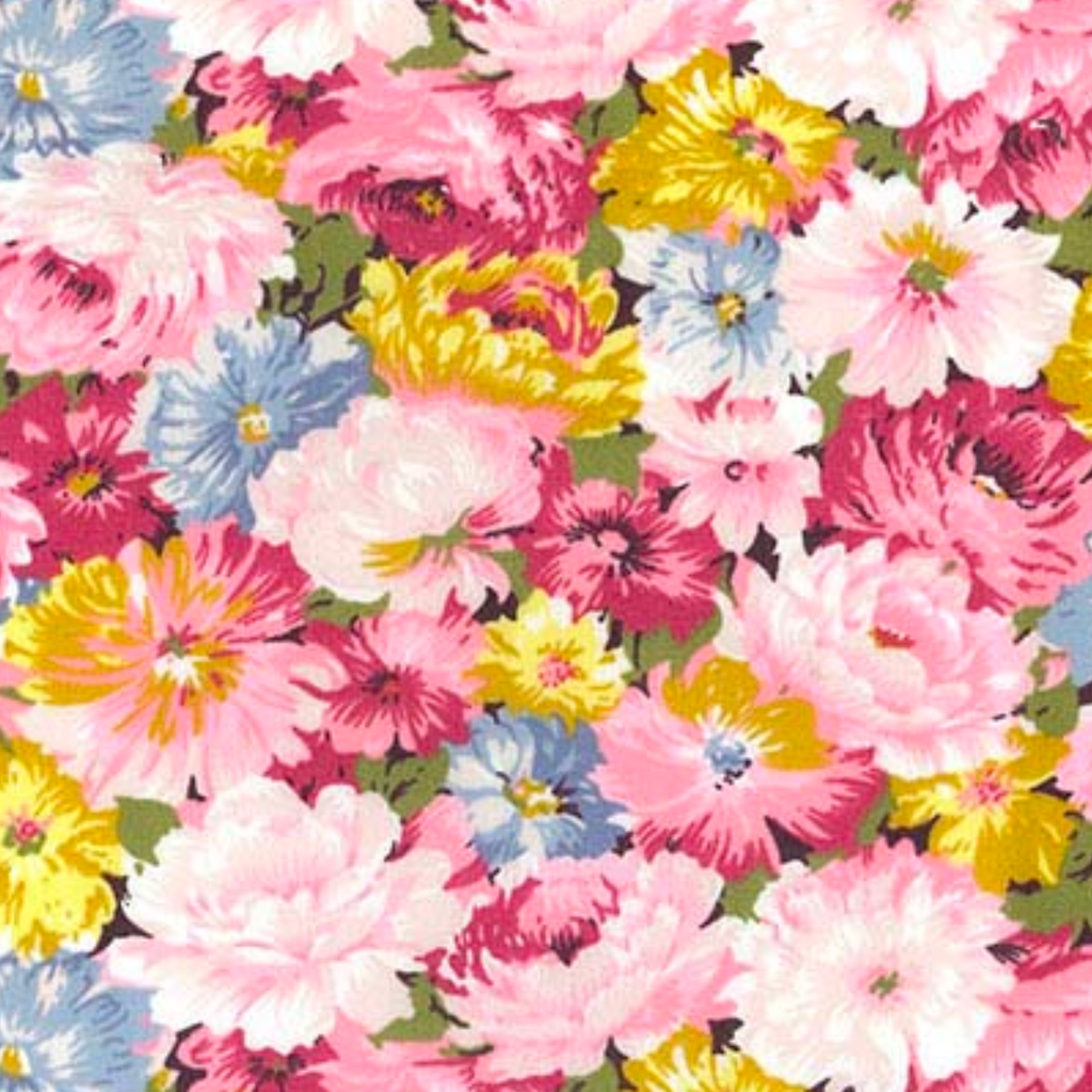 Yellow, Blue and Pink Floral Cotton Poplin Fabric
