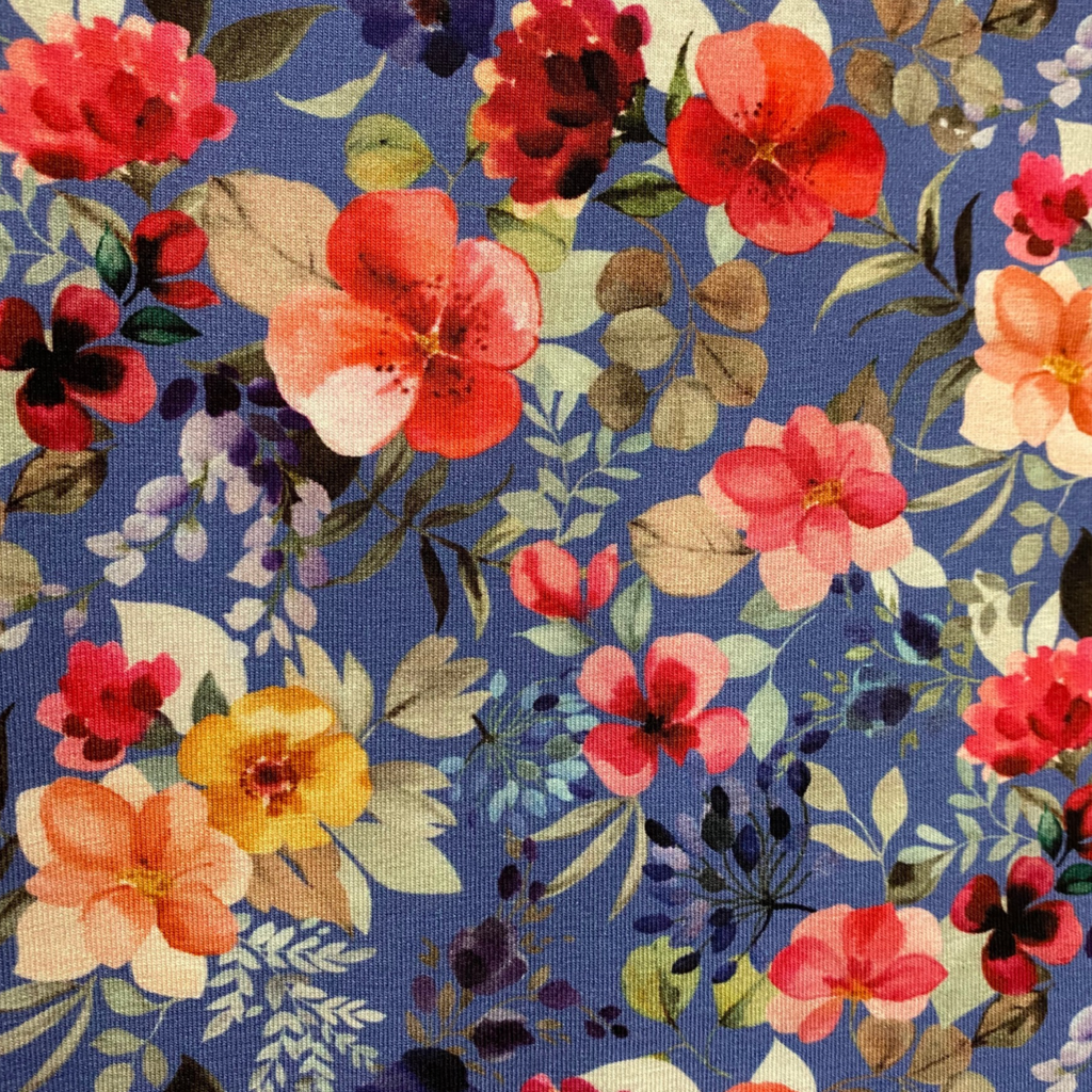 Blue Floral Jersey Fabric