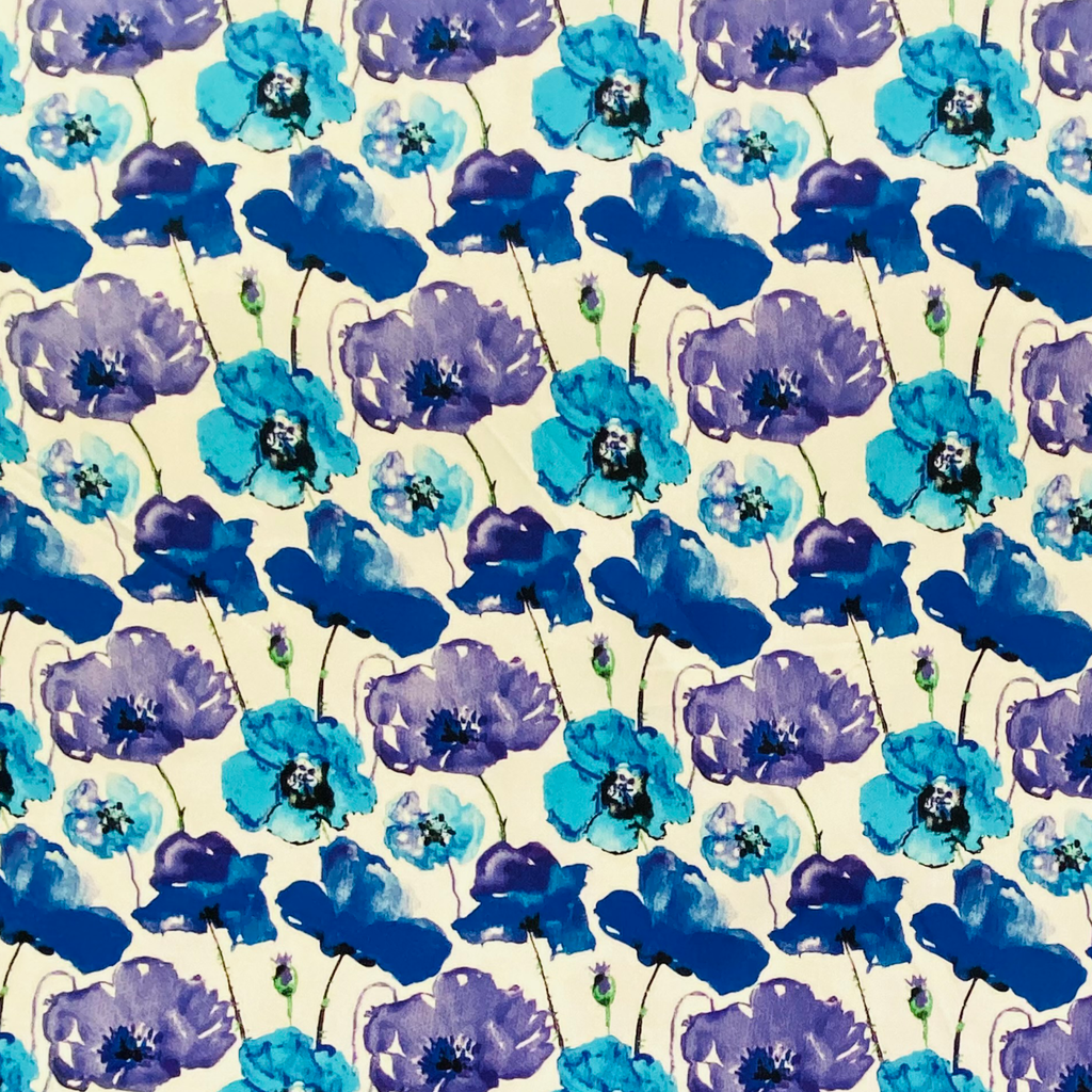Blue Purple Floral Stretch Cotton Fabric