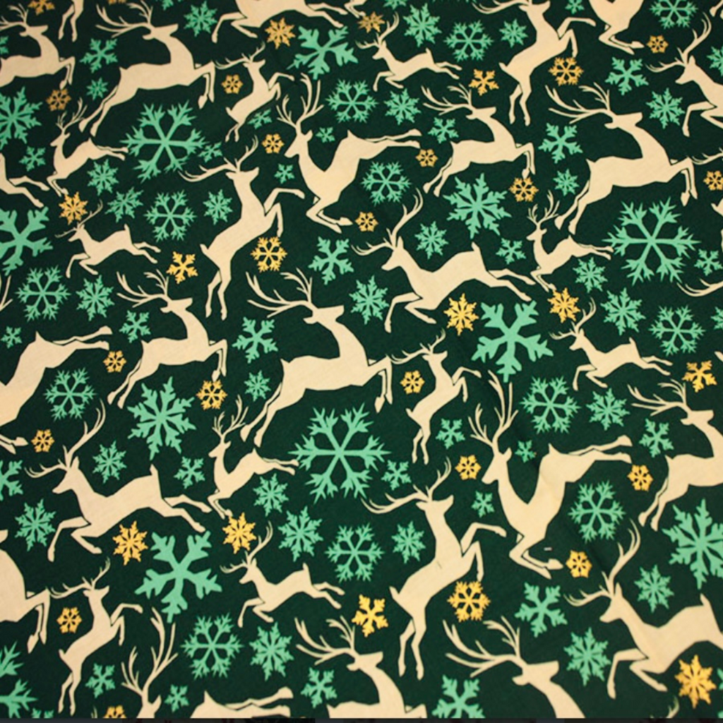 Green Rainbow Reindeer Metallic Cotton Fabric