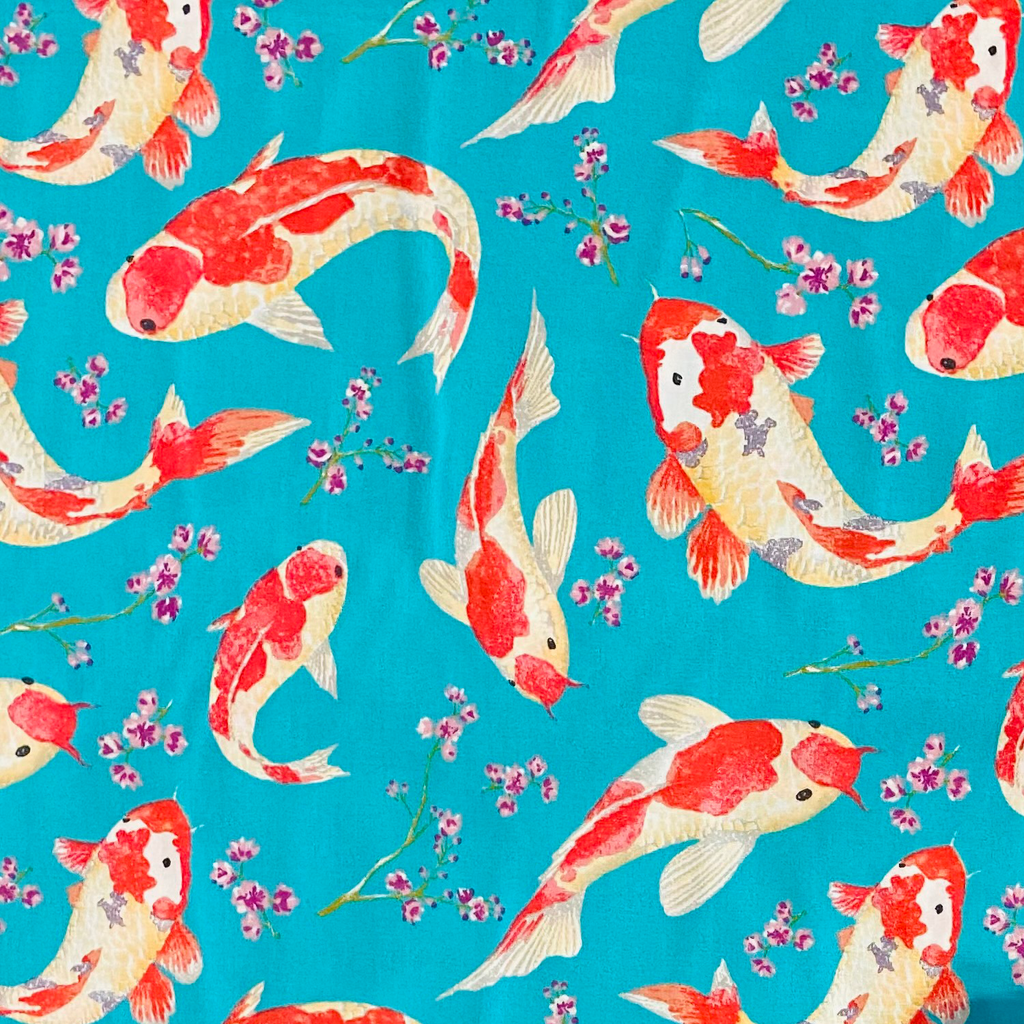 Jade Koi Carp Fish Cotton Fabric