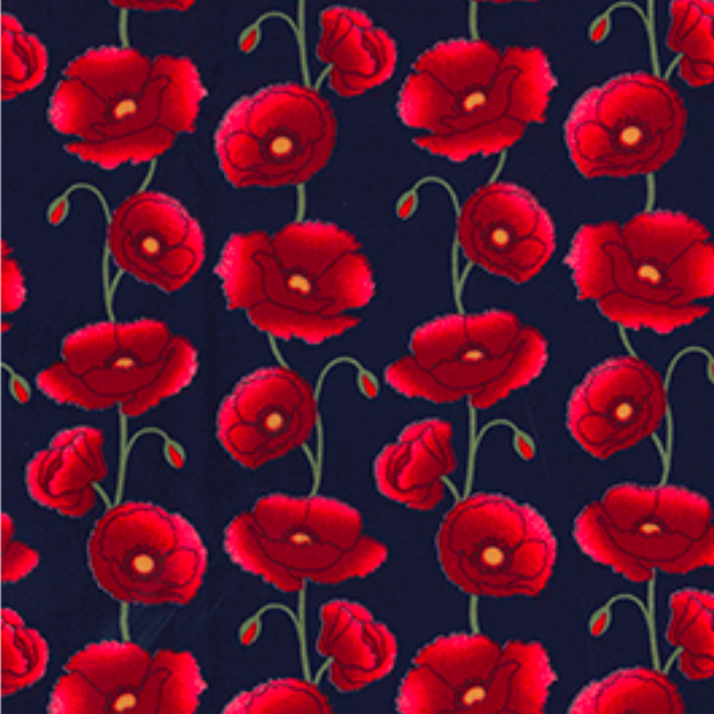 Navy Red Poppy Cotton Fabric