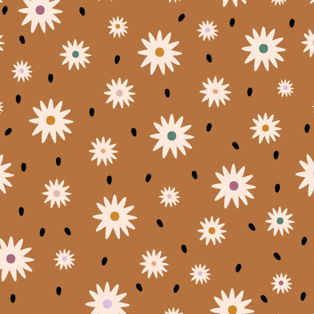 Pale Brown Ivory Floral Cotton Fabric - Dashwood Studio