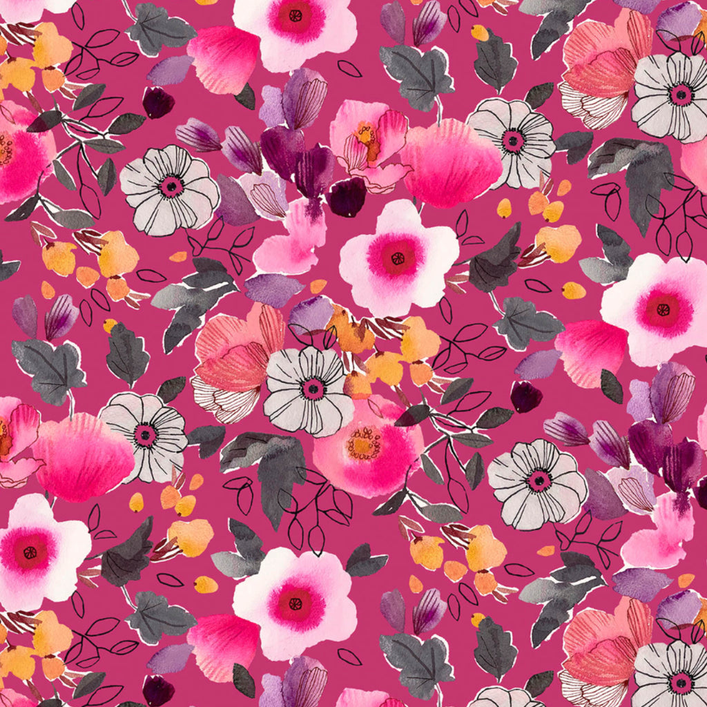 Pink Floral Rayon Fabric - Flora - Dashwood Studio