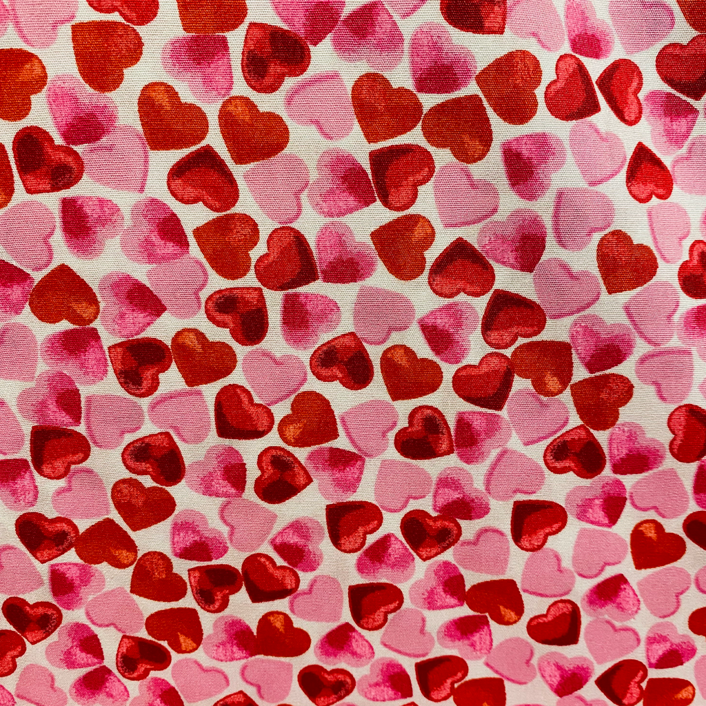 Pink and Red Hearts Cotton Fabric