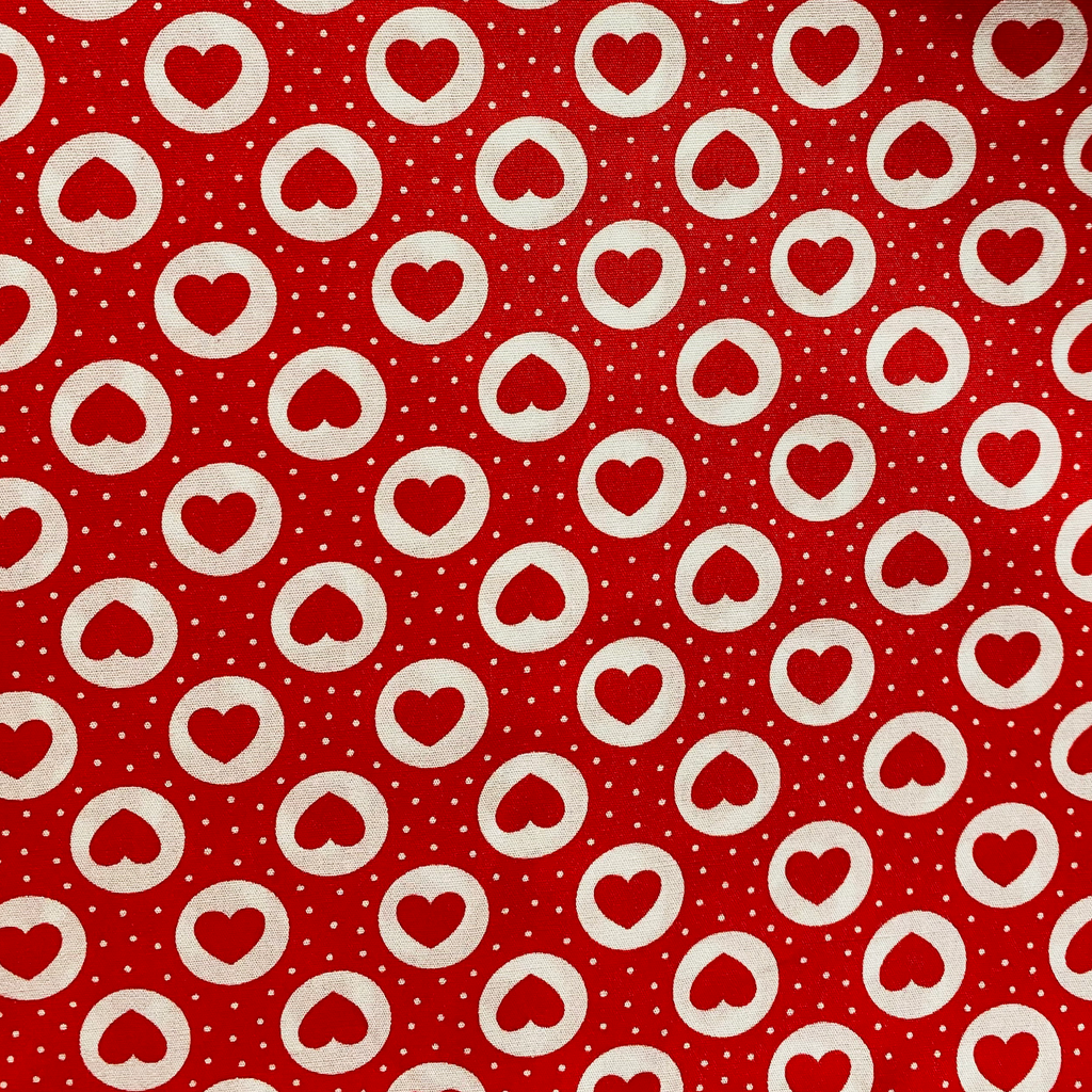 Red Hearts on Red Polkadot Cotton Fabric