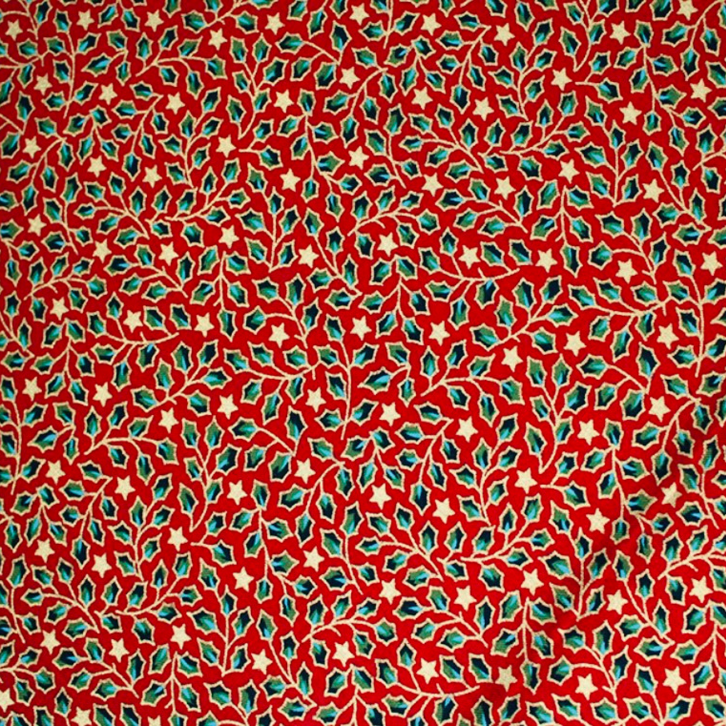 Red Star Christmas Holly Metallic Cotton Fabric
