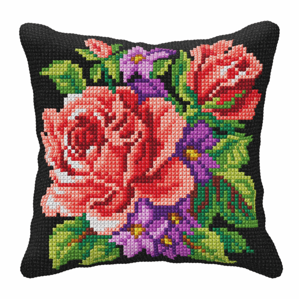 Roses Cross Stitch Cushion Cover Kit