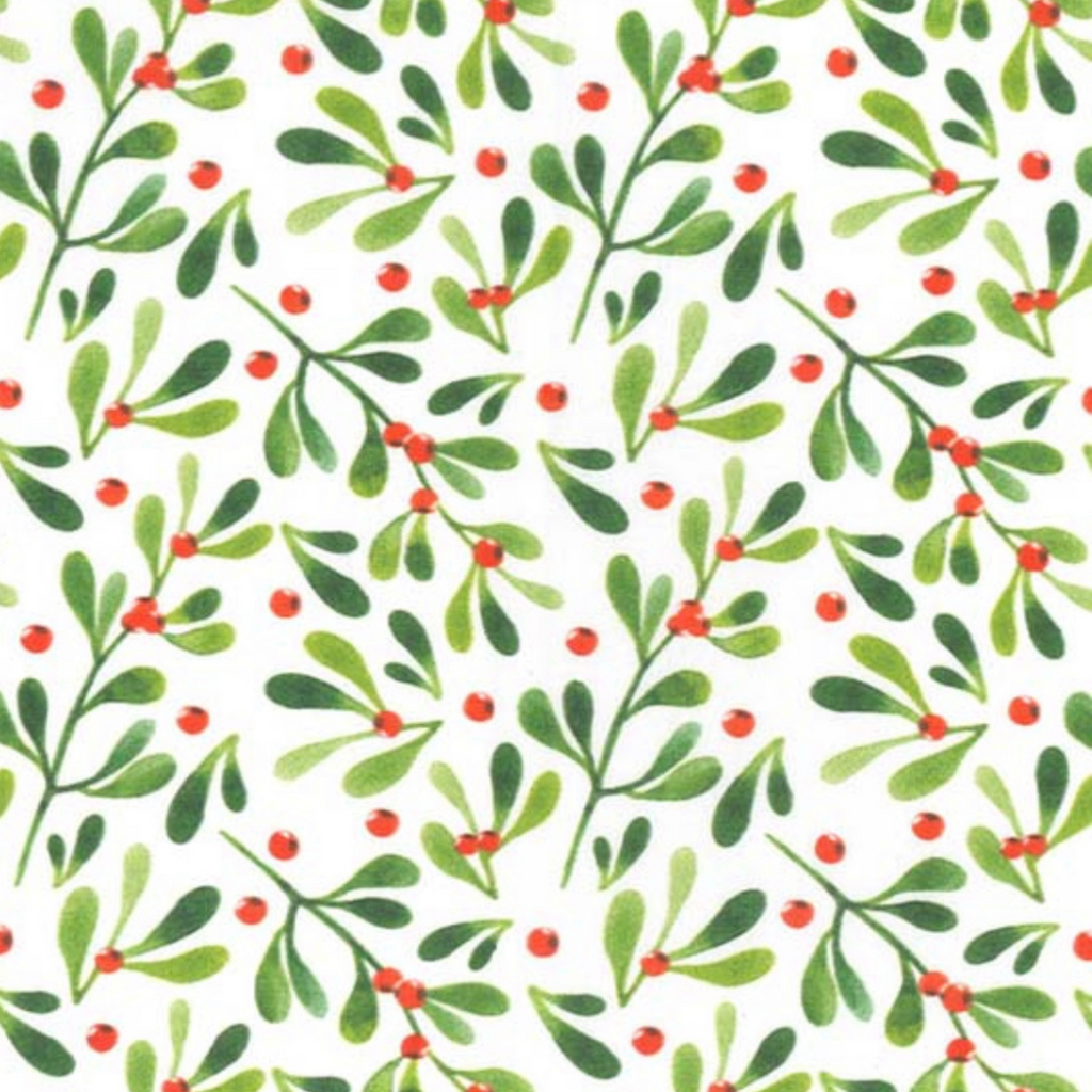 White Mistletoe Christmas Cotton Fabric
