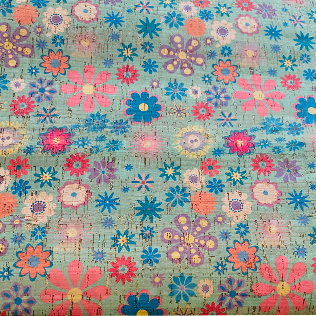 Green Floral Cork Fabric
