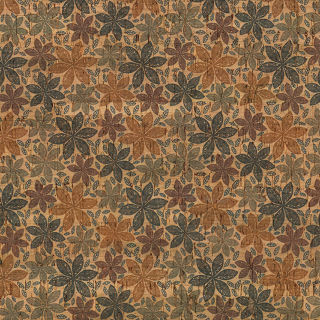 Brown Floral Cork Fabric