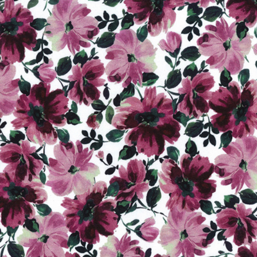 Pink Purple Floral French Terry Fabric